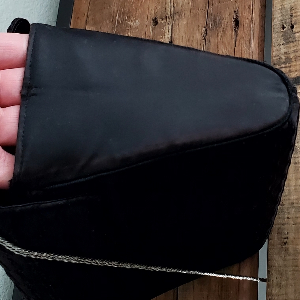 Miss Lewis Vtg Art Deco Black Satin/Textured, Diamond Embellishment Handbag EUC - Picture 12 of 16